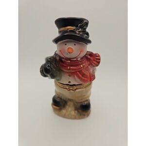 Snowman Trinket Box‎ Jar Christmas Hinged Porcelain Box